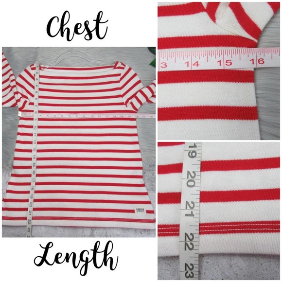 KATE SPADE Broome Street Red Nautical Striped Boatneck Ruffle Back Cotton Top XS - Picture 12 of 13